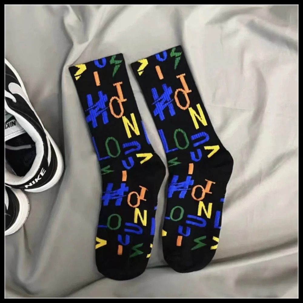 Multicolor Logo Monogram Crew Socks – Black